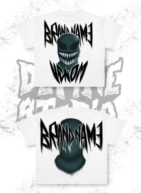 Harajuku loose Gothic hiphop rock original funny devil print mens Tshirt highquality summer cotton campus style couple top 250408Z