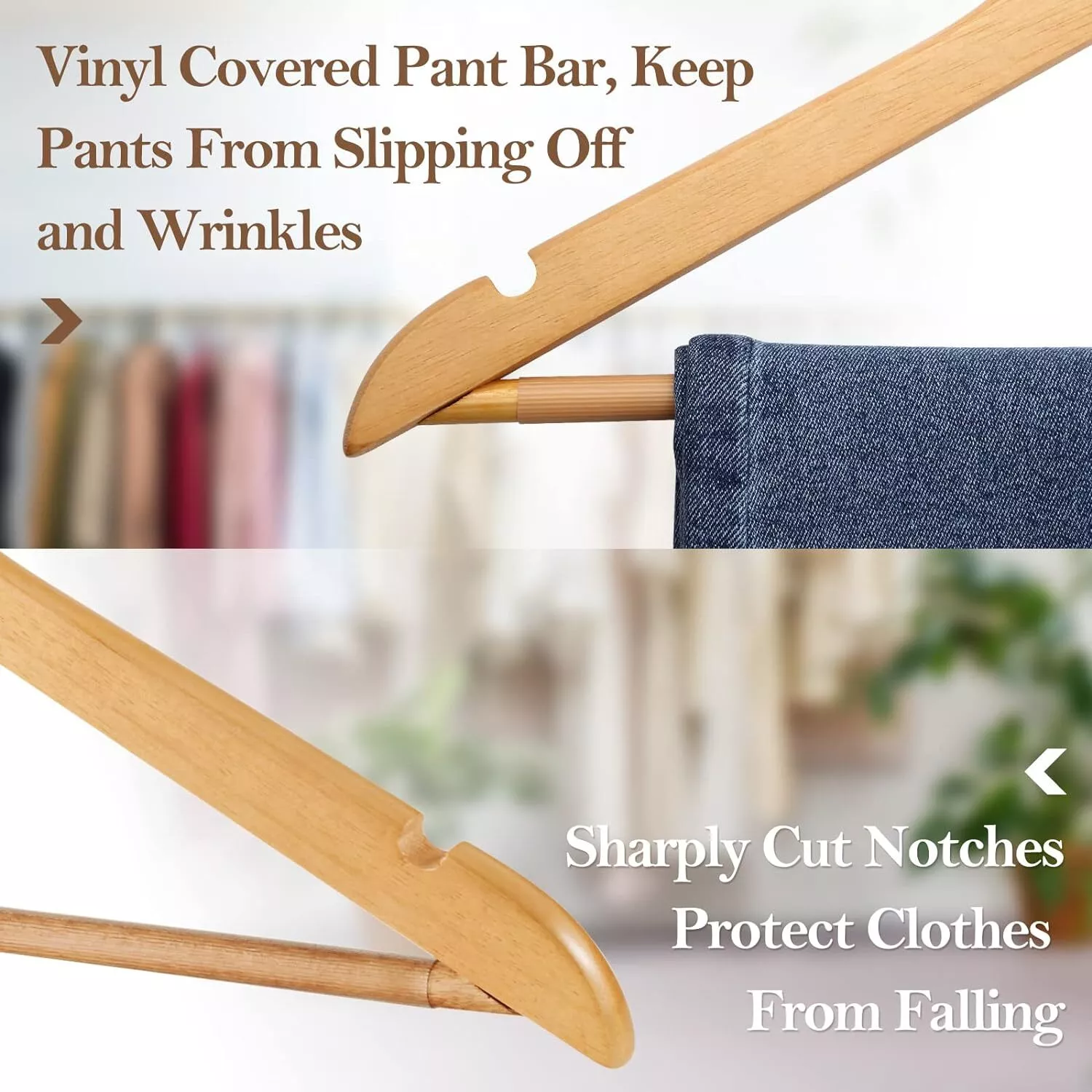 10 Pack Natural Wood Clothes Hangers, Durable Wooden Hangers for Coats, Jackets, Dresses, Pants, and Shirts