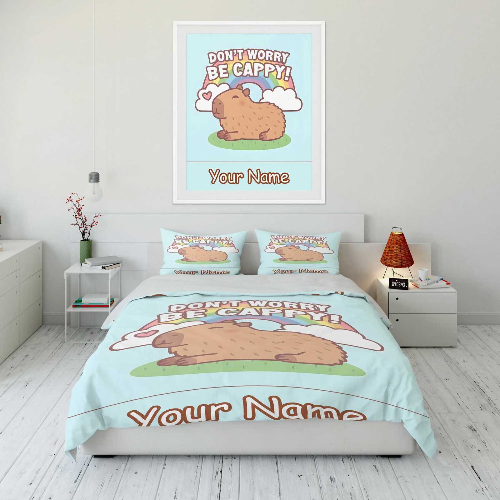 3PC Custom Name Capybara Printed Bedding Set Cartoon Anime Duvet Cover Comforter case Boys Girls Children Adults KingM251118