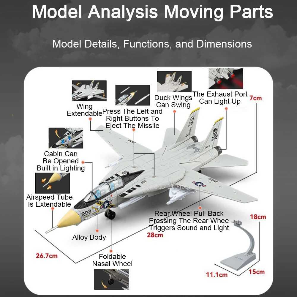 132 A-10 Thunderbolt II Alloy Model Fighter Jet Metal Diecast F-14 Fighters Sound Light Doors Opened Ornament Models for Boys C251118