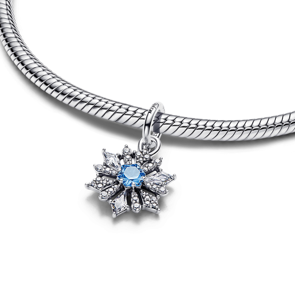 FewDook Hot Sale Silver Plated Sparkling Crescent Moon Snowflake Dangle Charm Fit Pan Bracelet Making For Woman Fashion Jewelry Gifts