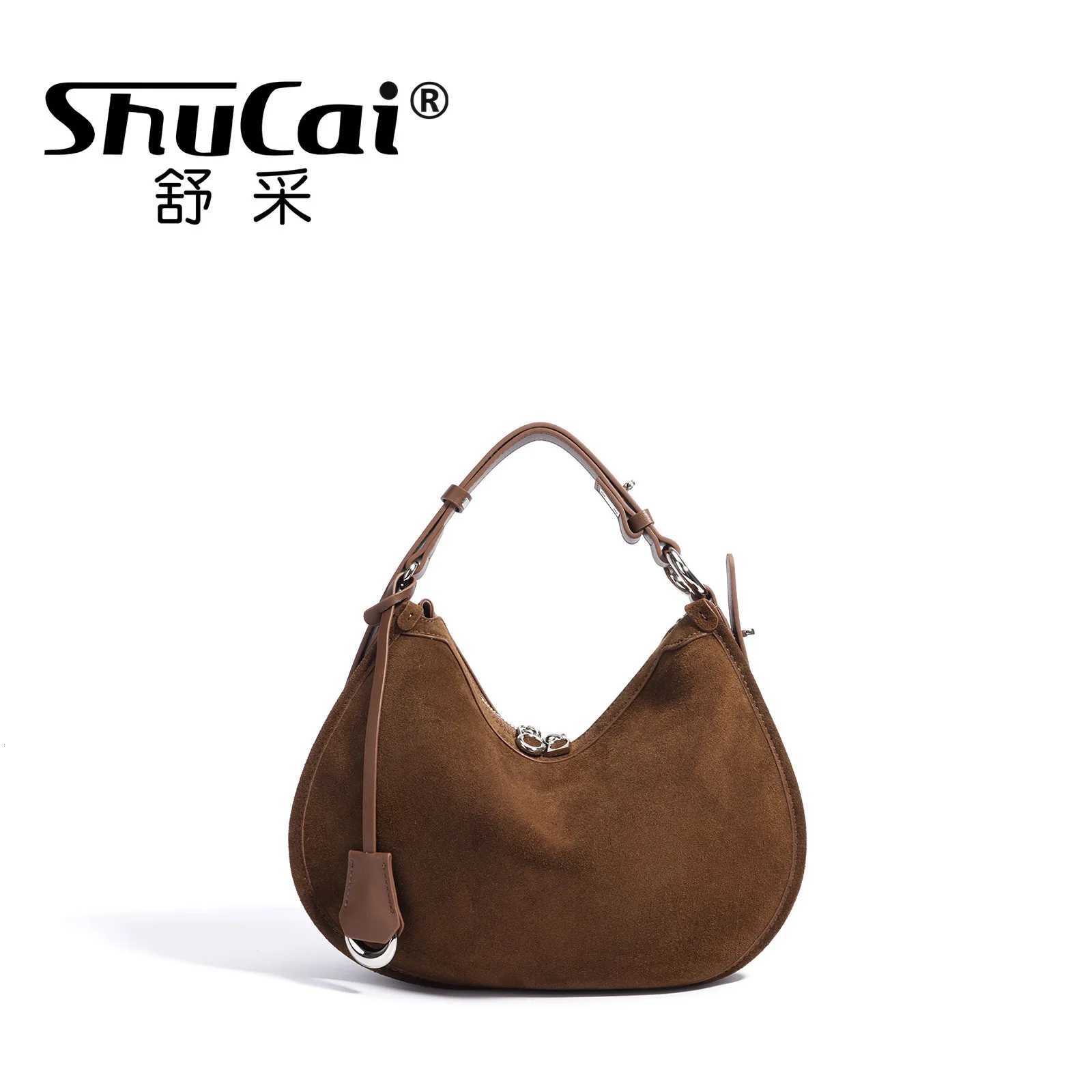 Womens Frosted Leather Crescent Shoulder Bag Fashion Retro Trend Ladies Suede Cowhide Crossbody Handbag Female High QualityW251118