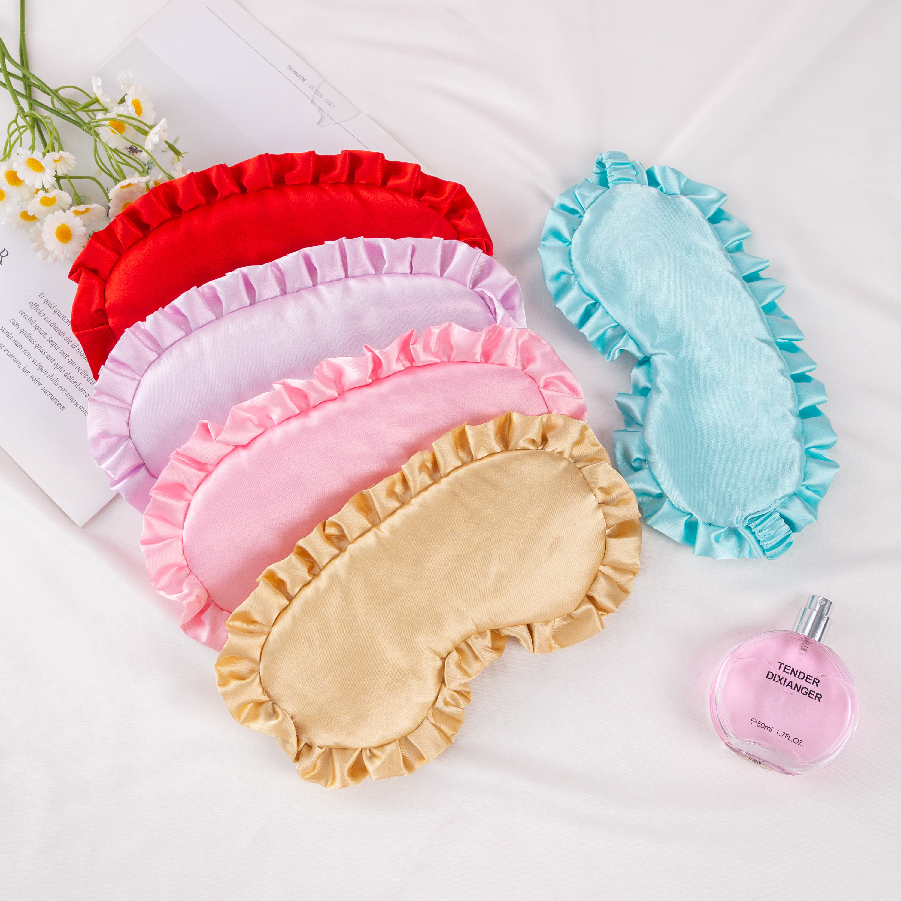 Silk-like lace eye mask and hair tie 2-piece set, lotus leaf edge, outdoor light-blocking sleep eye mask, fresh and clean style
