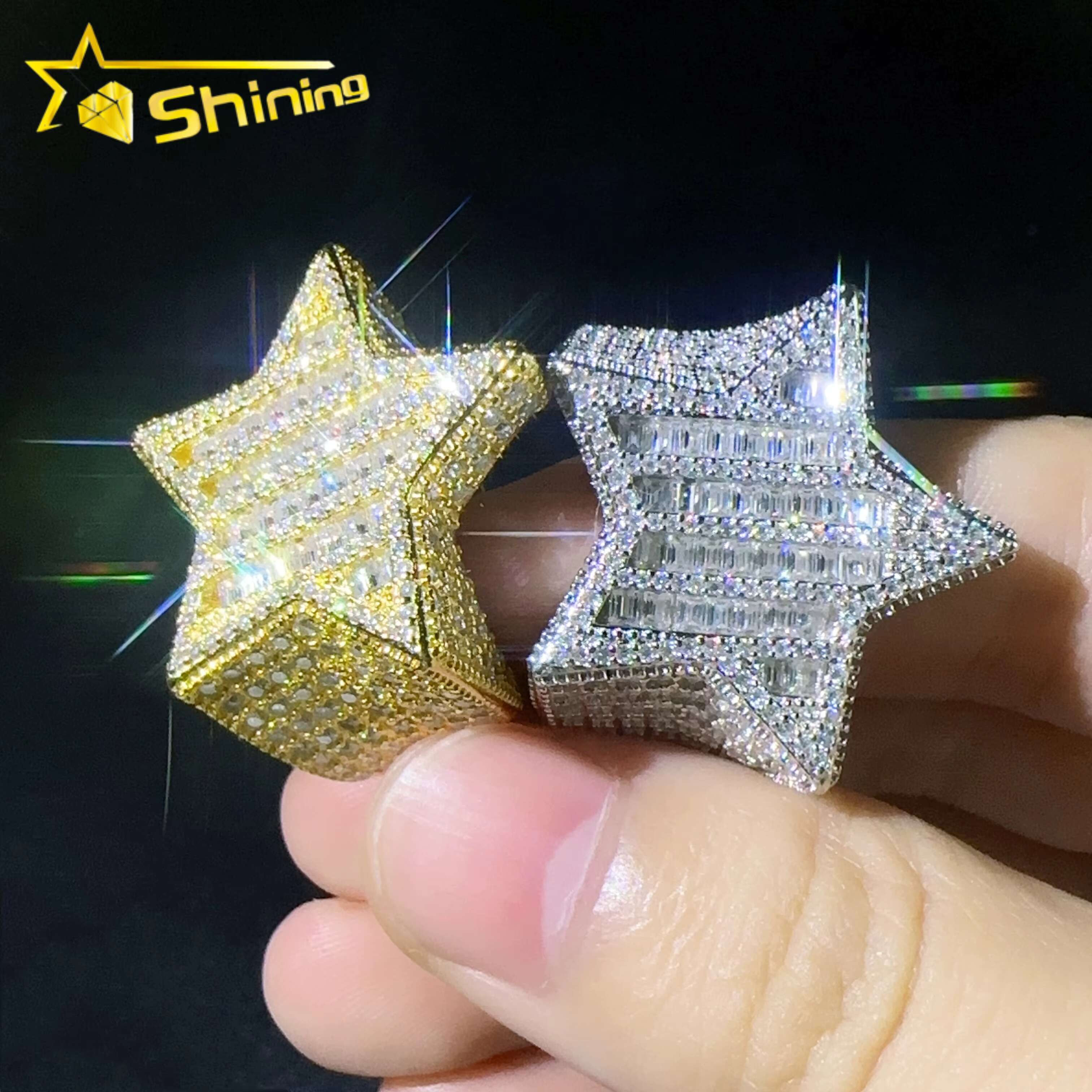 Shining Jewelry Layer Stars S Sier Moissanite Dia Hiphop Engagement Rings