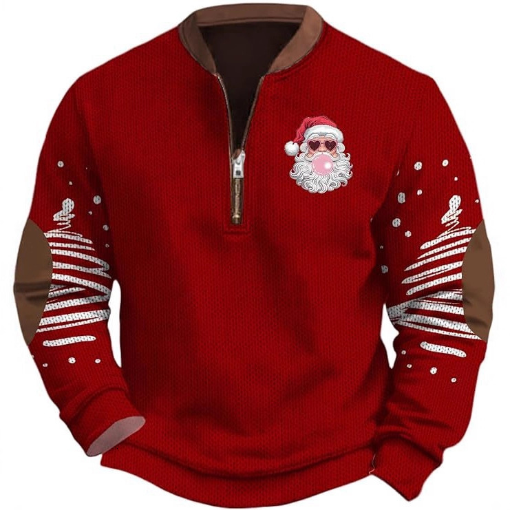 2025 Winter New Christmas Santa Claus Print Men's Half-Zip Sweatshirt