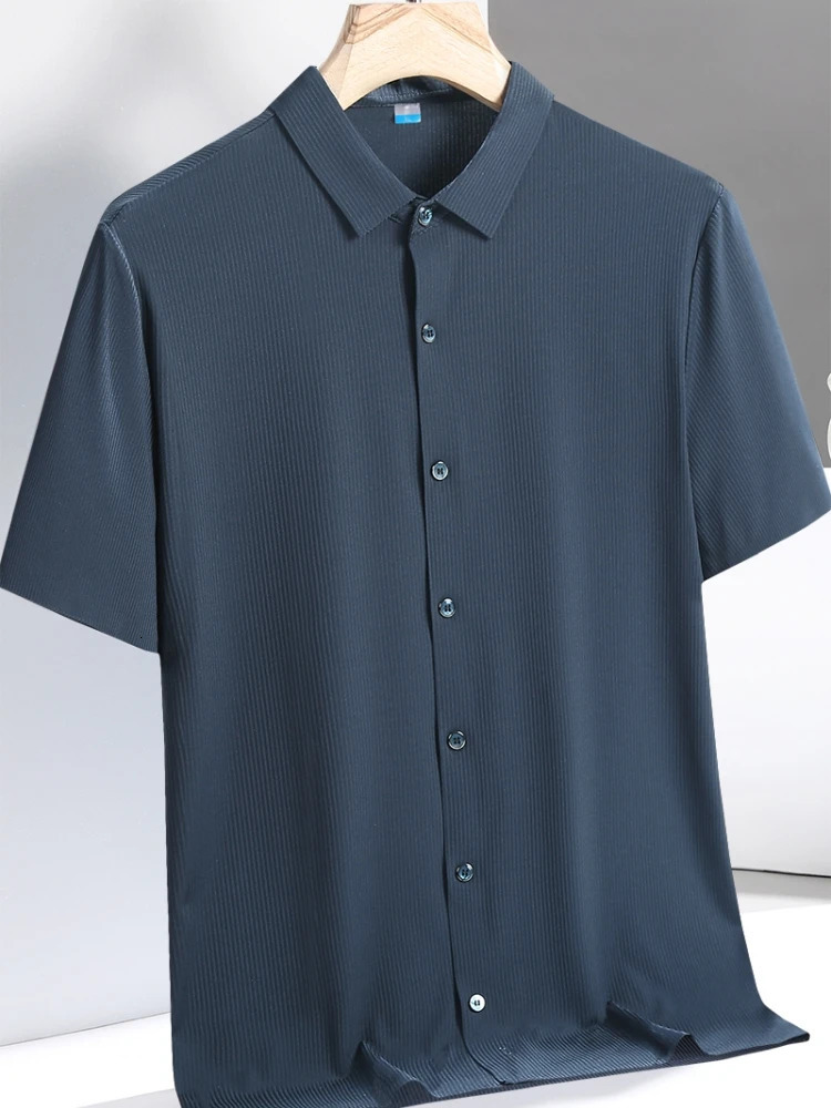 Plus Size 8xl 7xl Summer Cooling Nylon Silk Quick Dry Shirts Men Short Sleeve Breathable Solid Casual Shirt Male Social Blouse 250417