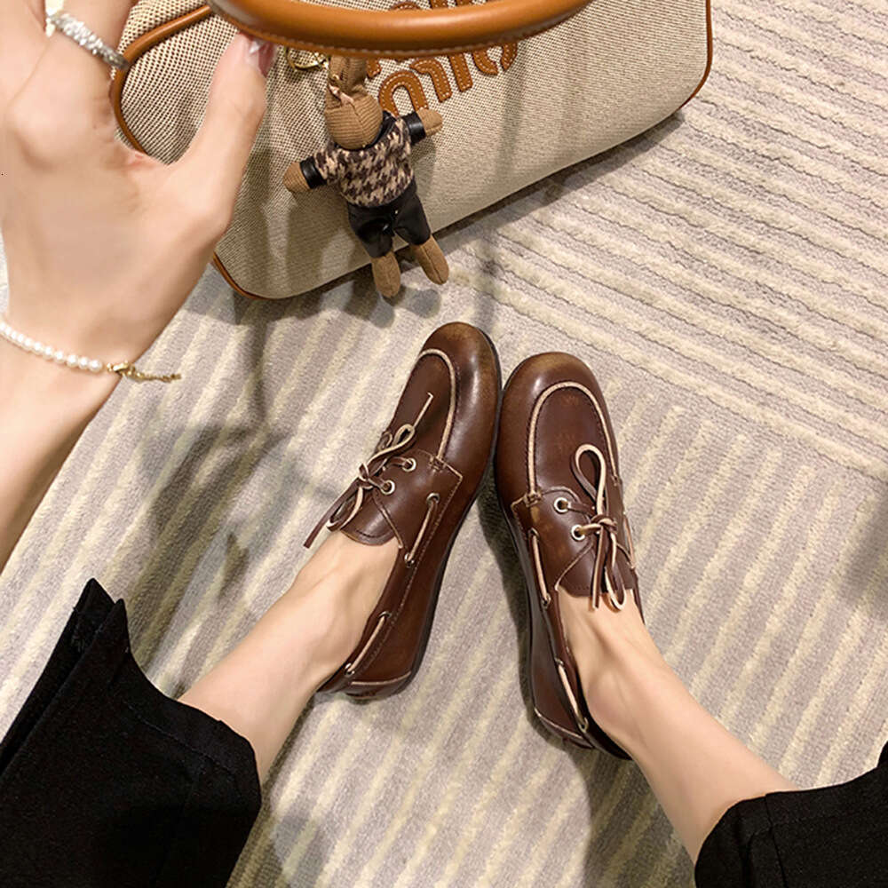 Brown Cowhide Vintage distress Lace-up Designer Shoe Soft Sole platform Loafers Slip-on Women's Leather Shoes for women