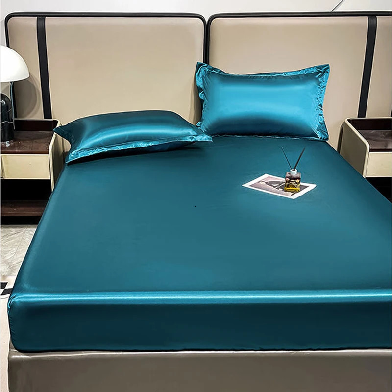WOSTAR satin rayon elastic fitted sheet kit mattress cover summer silky bedspread couple double bed bedsheet king size 90 250417