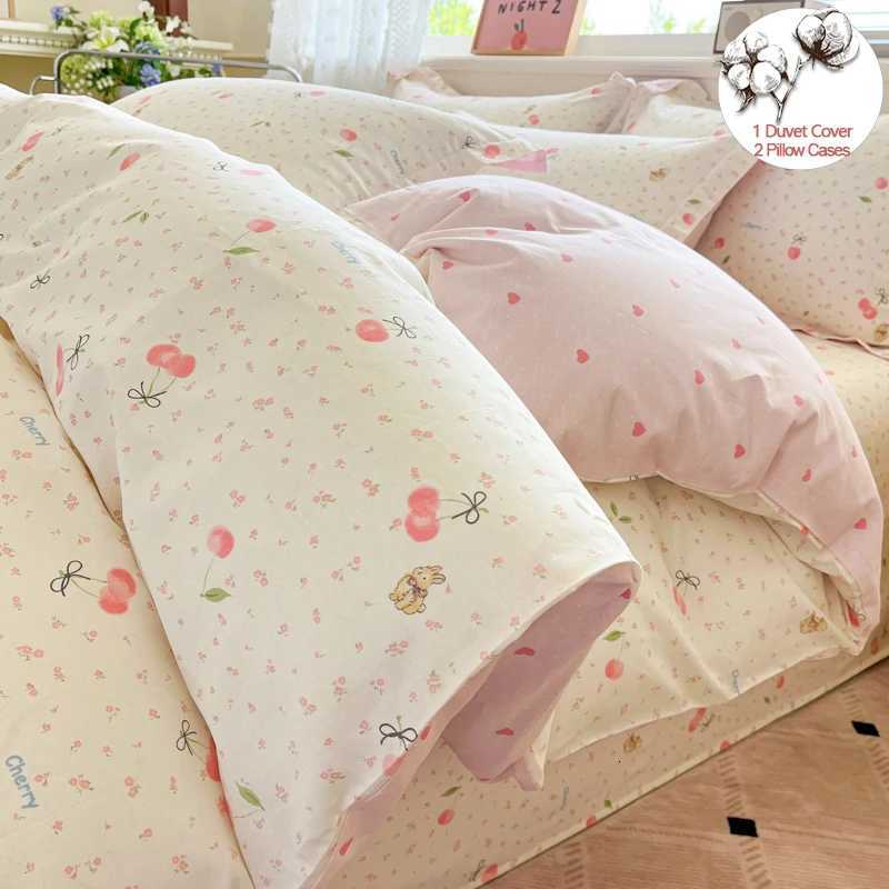 Cherry Printed Duvet Cover Set 100 Cotton Bedding Set 1 Duvet Cover 2 casesBreathable Ultra-Soft Machine WashableM251118