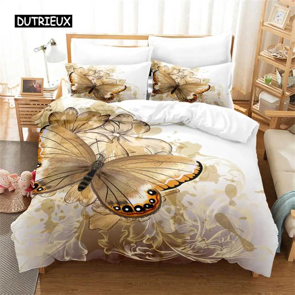 Golden Pattern Butterfly Bedding Set Duvet Cover Set 3d Bedding Digital Printing Bed Linen Queen Size Bedding Set Fashion DesignM251118