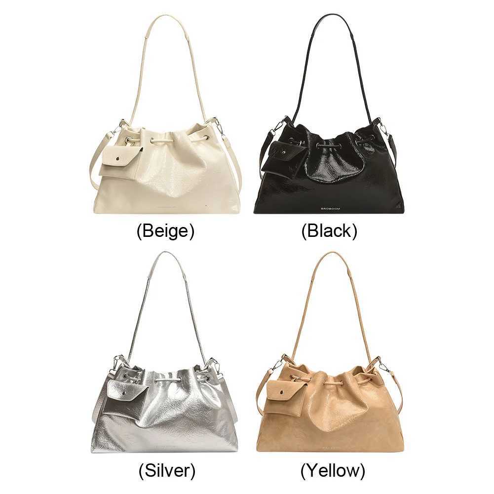 Drawstring Bucket Bag Pu Leather Top-handle Shoulder Bags with 2 Shoulder Straps Underarm Handbag for Women GirlsW251118