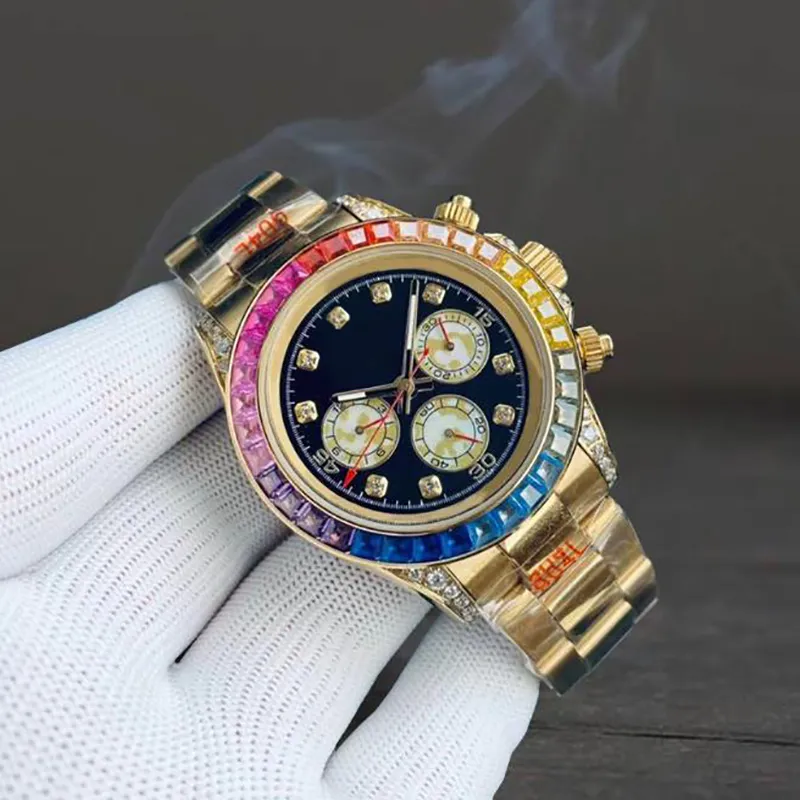 TOP Automatic mechanical men's rainbow diamond ring 40mm watch, all stainless steel strap, gold wrist, ceramic case design, Montre De Luxe fashionable luxury aaaaa