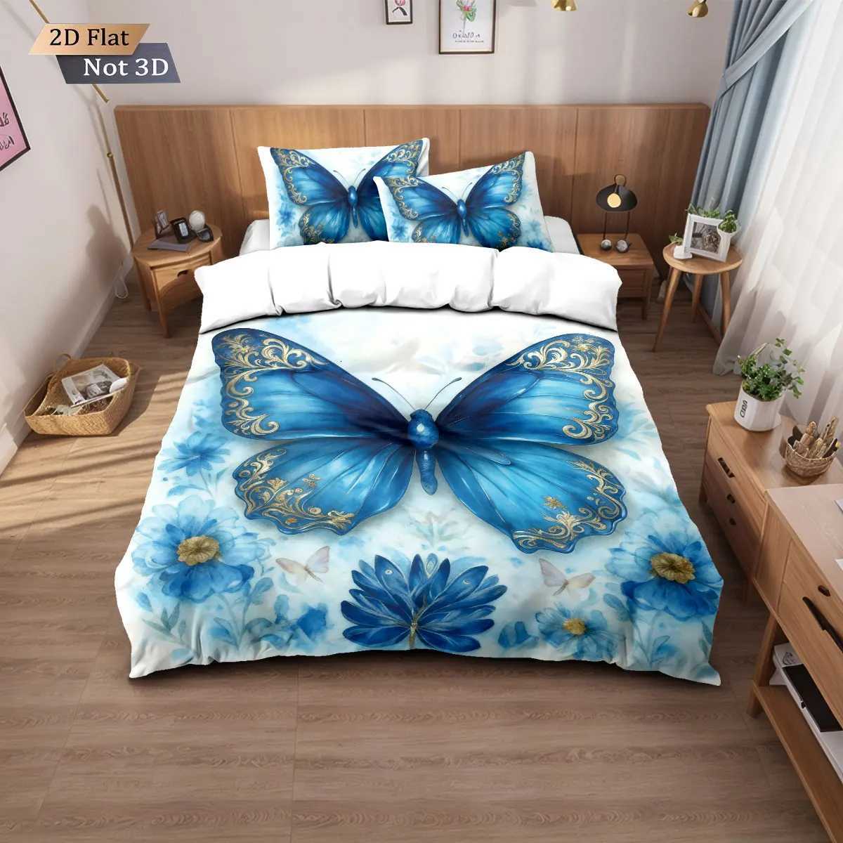 3pcs blue butterfly printed coreless bedding set comfortable multi size bedroom and dormitory duvet covers machine washableM251118