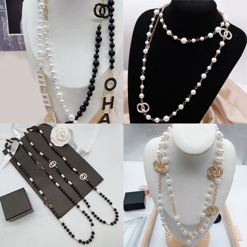 Crystal Pendant Necklace Classical Jewerly Women Necklace Choker Chain Pearl Geometry Necklaces Pearl Sweater Chain Accessories Love Christmas Gifts