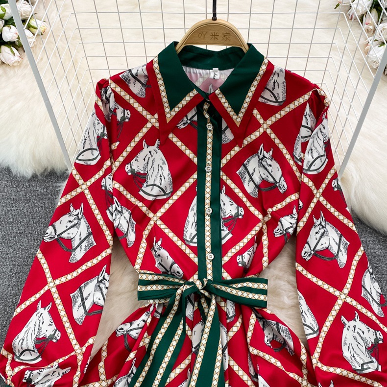 Elegant Women's Two Piece Sets Blouses Luxury Brand Design Horse 2025 The autumn Long Dress With LACES Features A High-end And Elegant Style