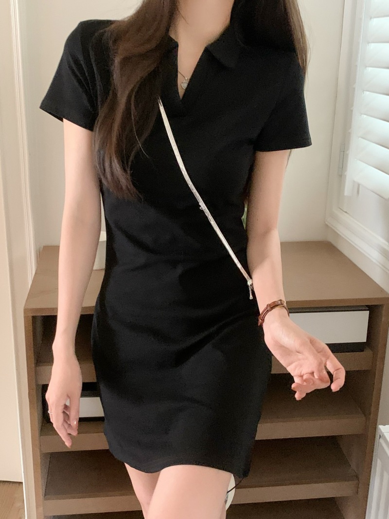 H227 Summer elegant temperament female style V-neck waist slim dress female medium long skirt