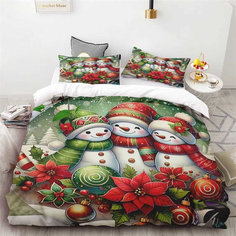 2024 New Style Duvet Cover Christmas Snowman Flower Three-piece Set One Quilt Cover Two cases Single Double Bed Queen KingM251118