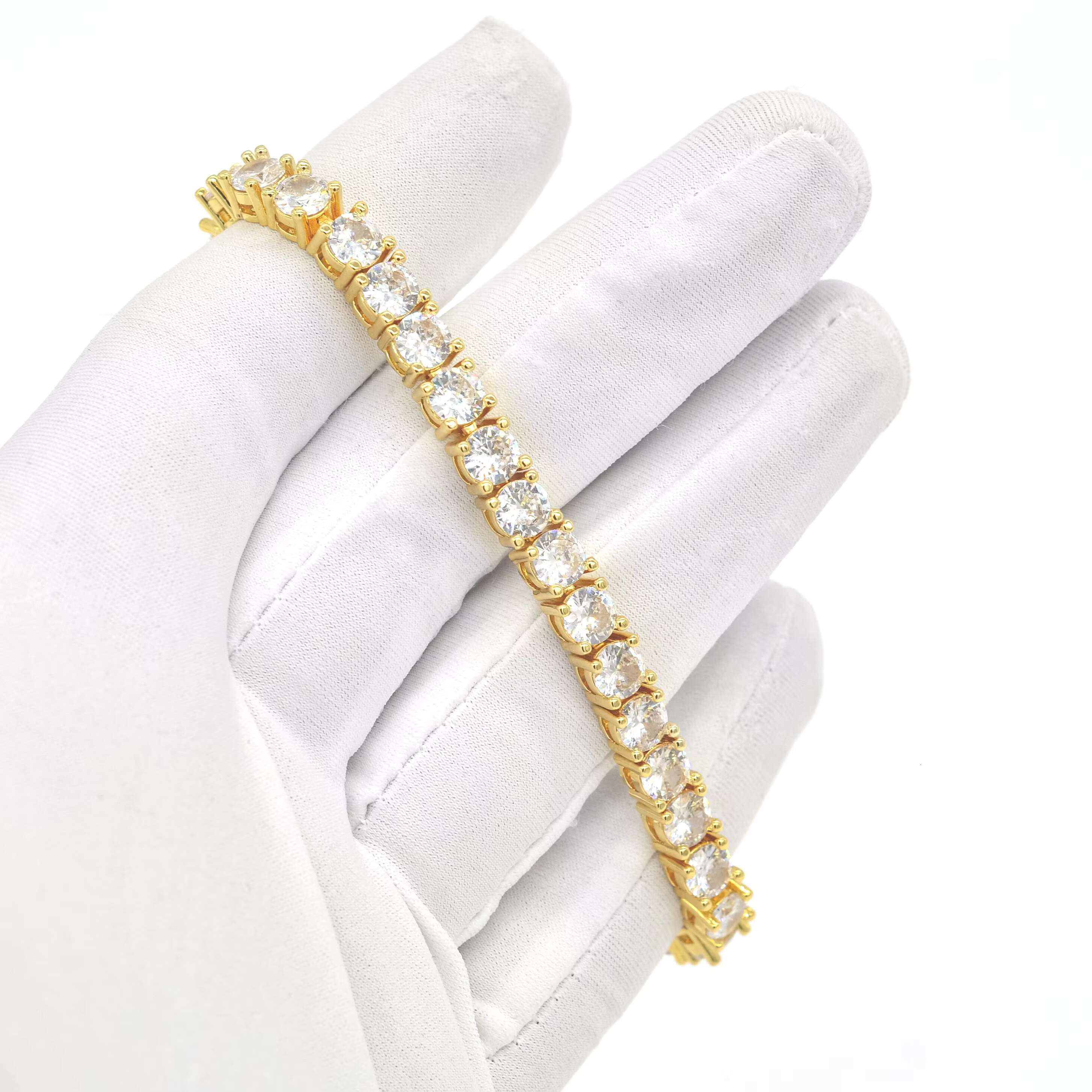 Factory Wholesale Iced Out VVS Moissanite Diamond Real Gold Solid Gold Tennis Chain Bracelet 6mm 7mm 8mm 9mm Custom 10K 14K Gold