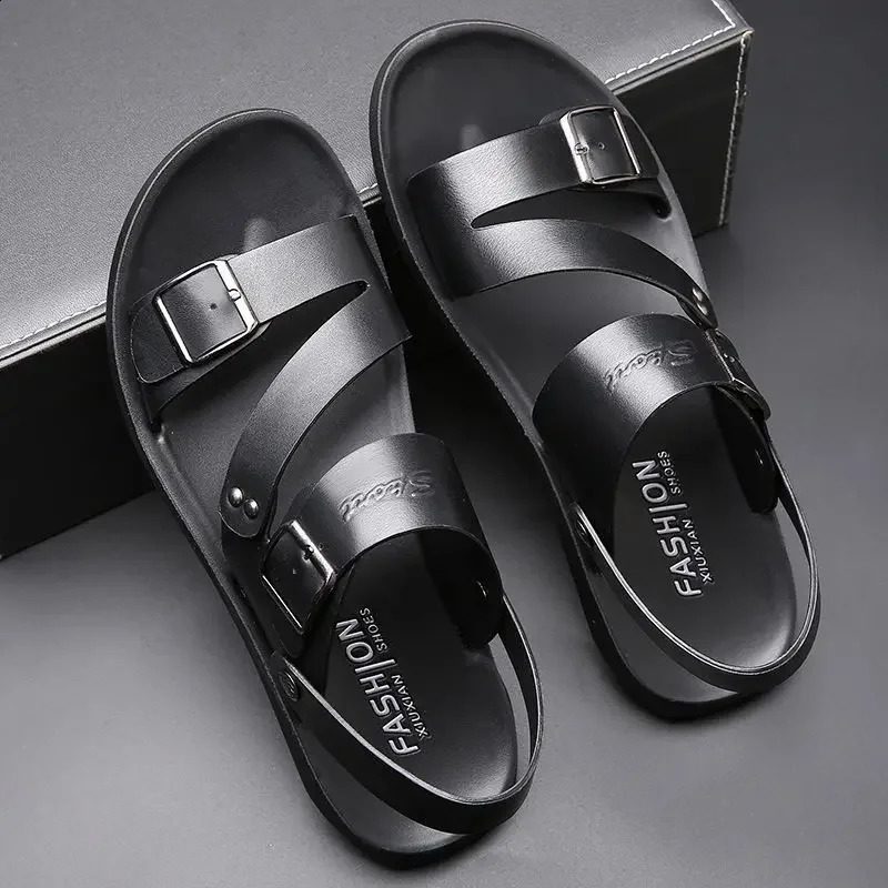 Simple Mens Sandals Solid Color PU Leather Mens Summer Shoes Casual Comfortable Open Toe Sandals Soft Beach Shoes Mens Sandal 250417