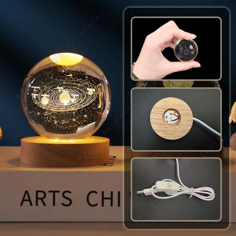 Unique 3D Crystal Ball Night Light Led Lamp Bedside Table Glowing Galaxy Lamp Saturn Planets Moon Children Birthday Gift Toy 5cm M251118