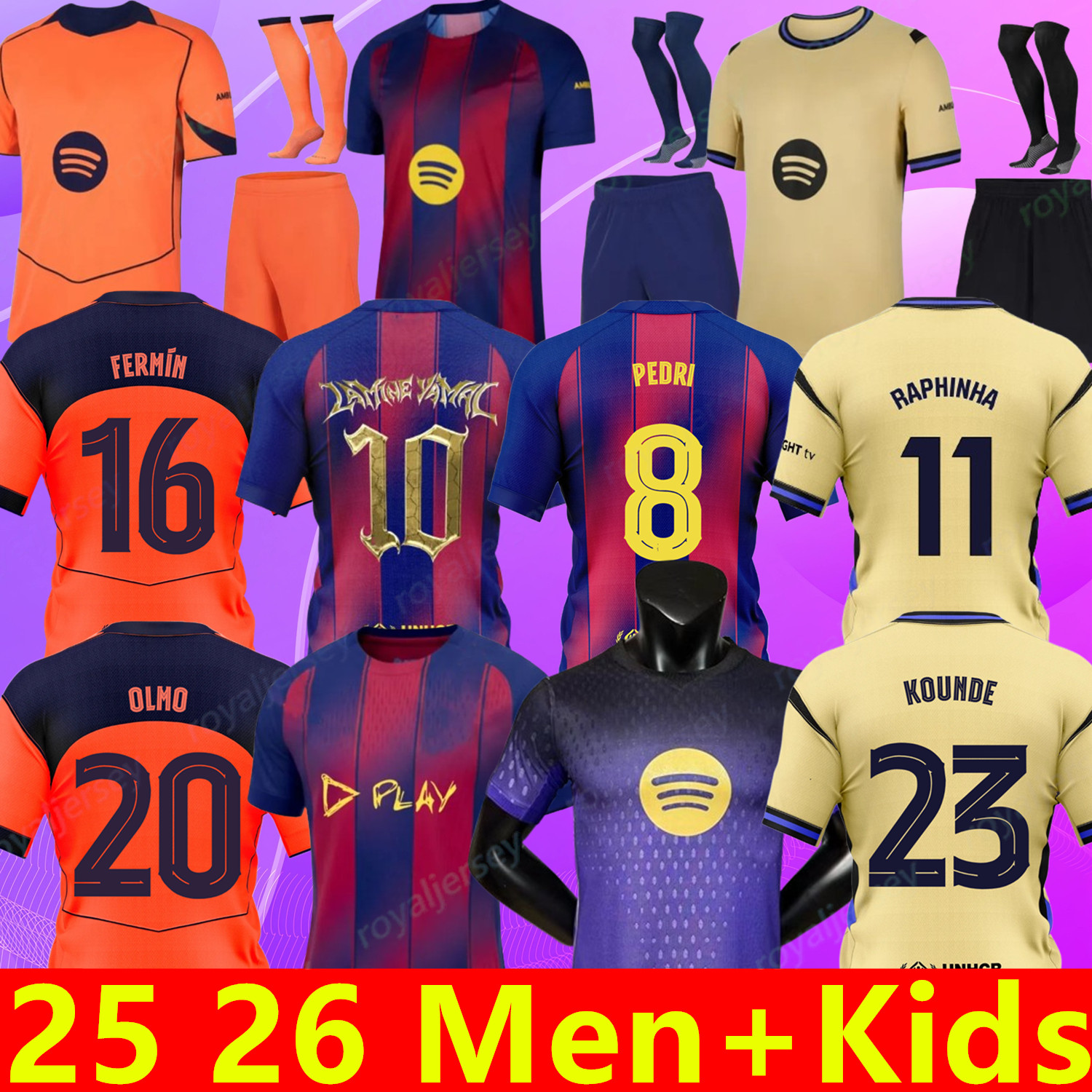 2025 2026 LAMINE YAMAL PEDRI GAVI Soccer Jerseys Camiseta De Football Shirt Copa del Rey version F. DE JONG KOUNDE RAPHINHA FERMIN OLMO BALDE away 25 26 Men Kids uniforms