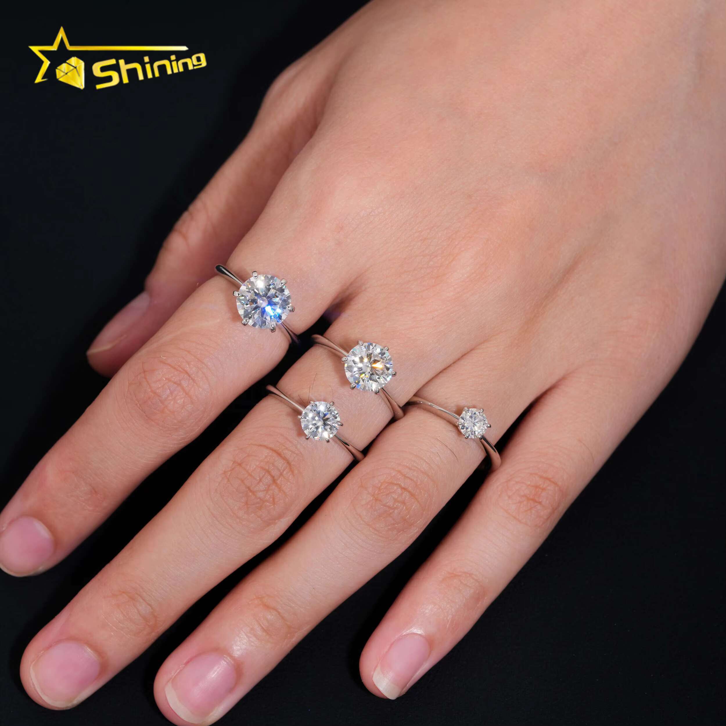 Classical 6Prongs Setting Wedding Sterling Sier Gold Plated Pass Dia Tester Moissanite Engagement Ring
