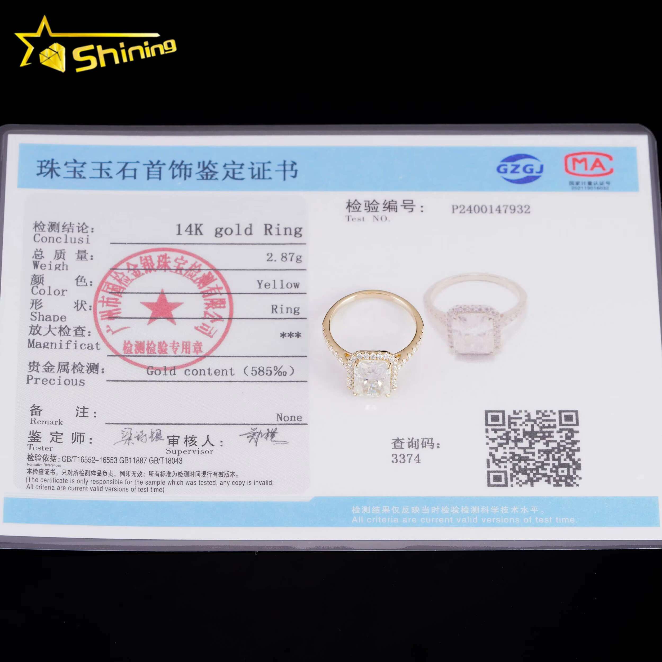 Top Quality 14k Gold 3ct Radiant Cut D Color VVS Moissanite Dia Engagement Ring for Women
