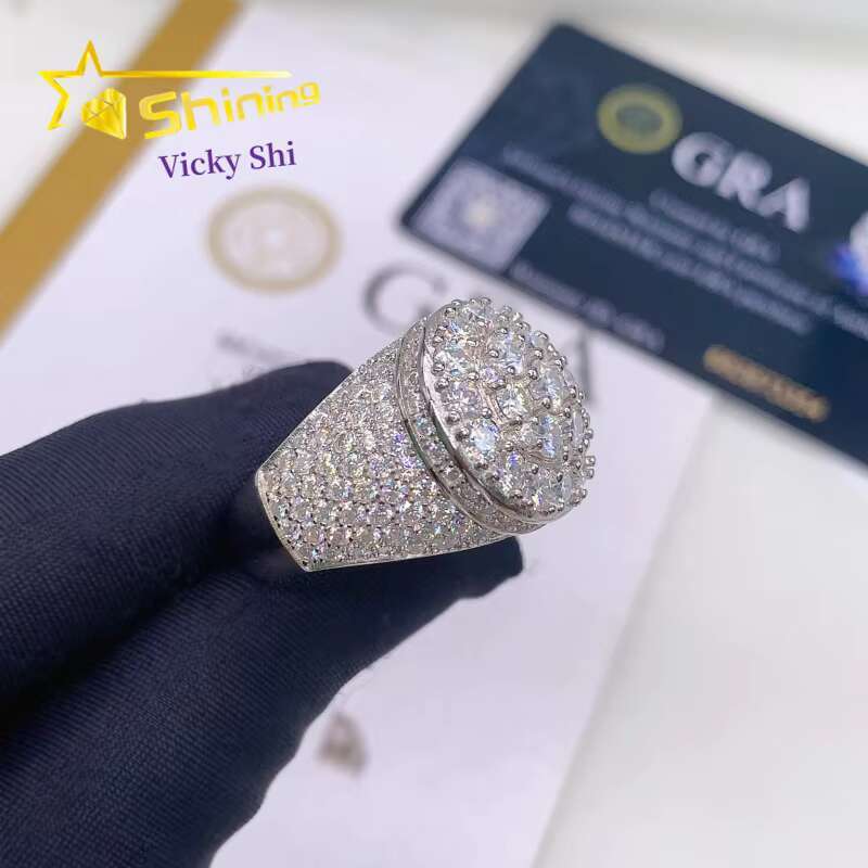 GRA Certificated Fine Men Rings Pass Tester Hip Hop Sterling Sier Iced Out Moissanite Dia Ring