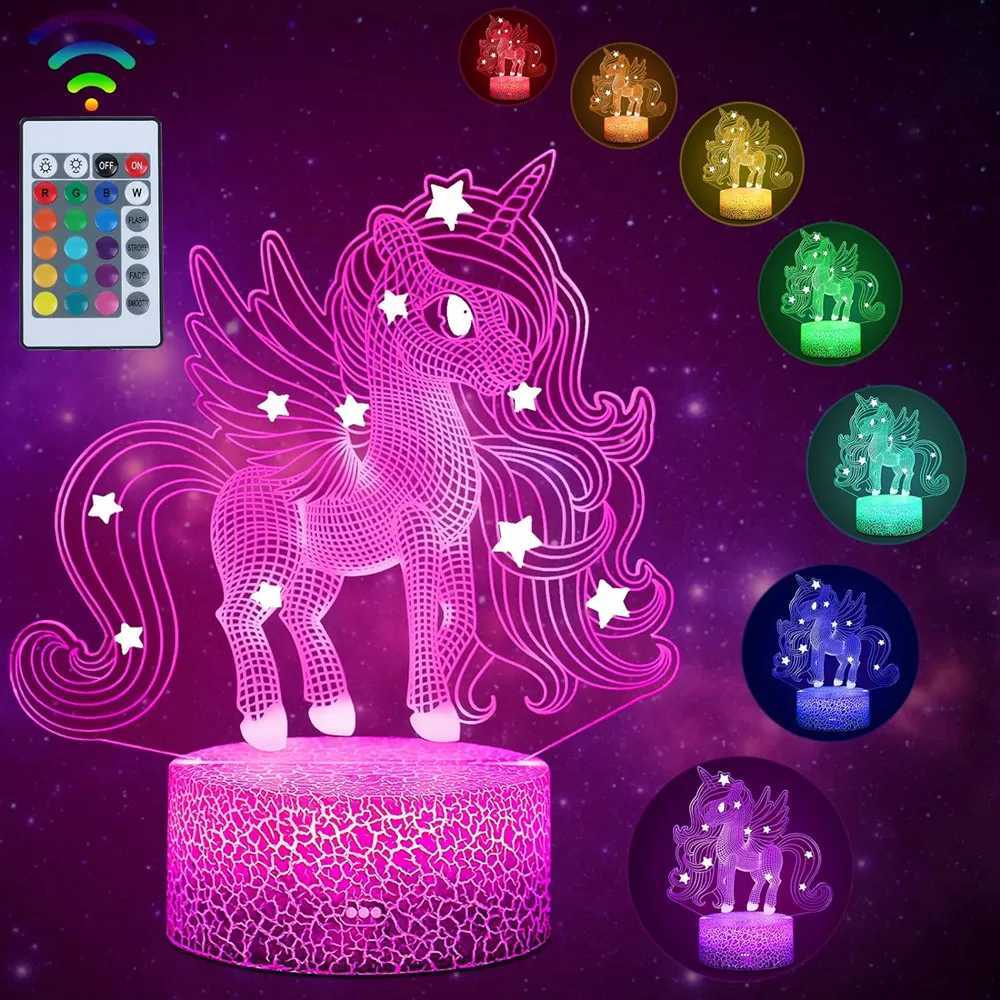 Unicorn Night Light for Kids 3D Night Lamp 16 Colors Changes with Remote Control Room Decor Valentines Day for Children Girls M251118