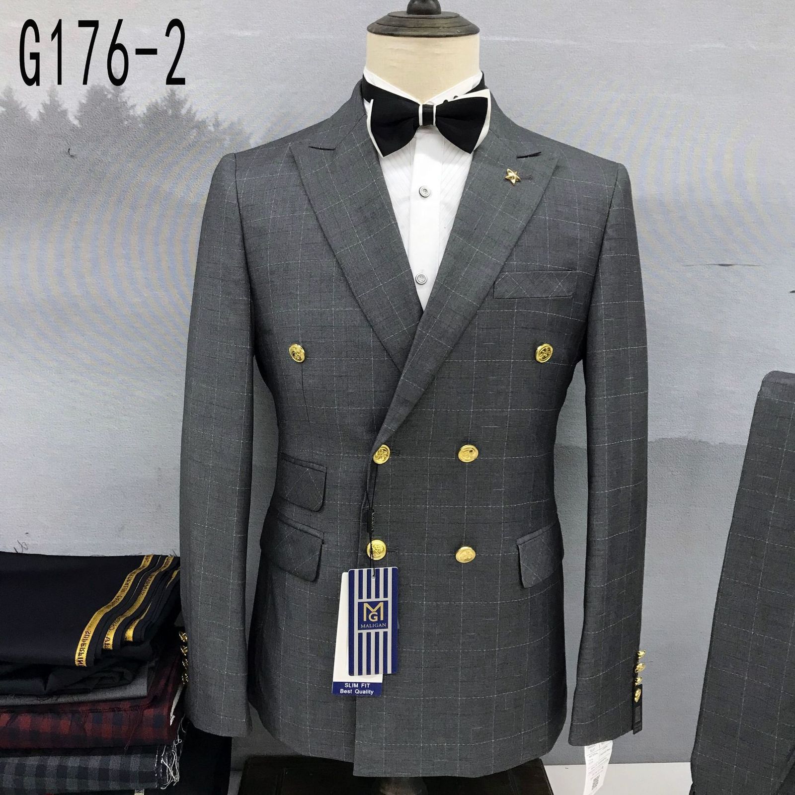 Double-Breasted Suit Mens Plaid Photography Suit Mens Summer Suit African Clothing 240103