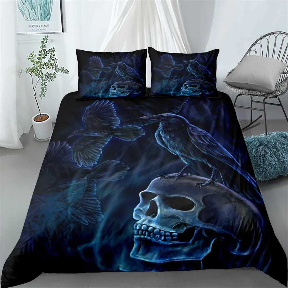 Hand Painting Crow Skull Bedding Set Single Twin Double Queen King Cal King Size Bed Linen SetM251118