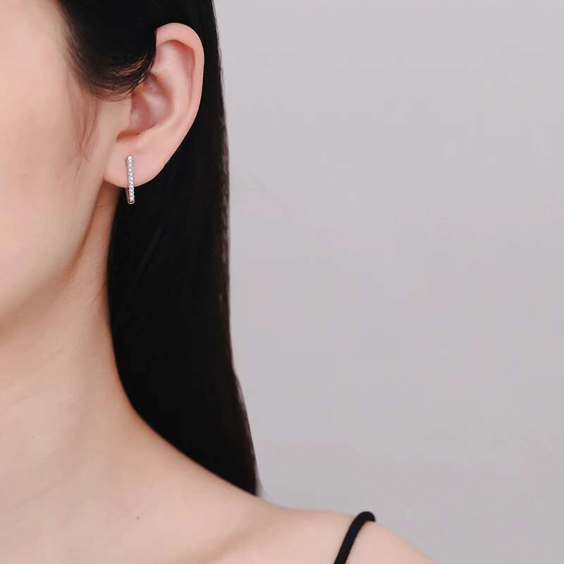 NeeTim Full Moissanite Earrings Lab Dia Sterg Sier with Gold Plated Hoop Triangle Earring Wedding Party Jewelry