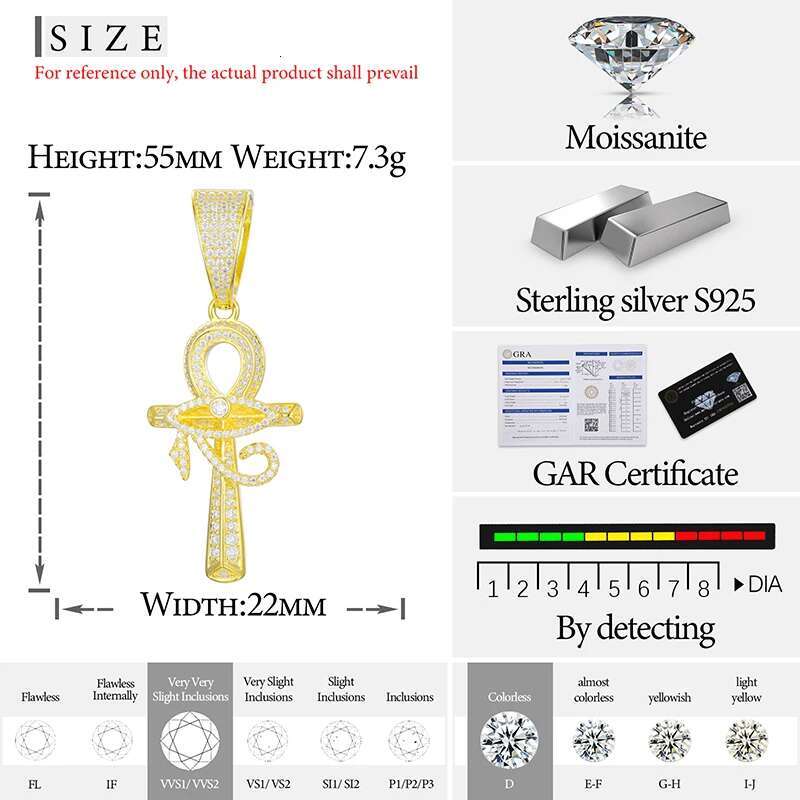Cross Hip Hop Fully Moissanite Pendant Necklace With Fine Jewelry Tennis Chain