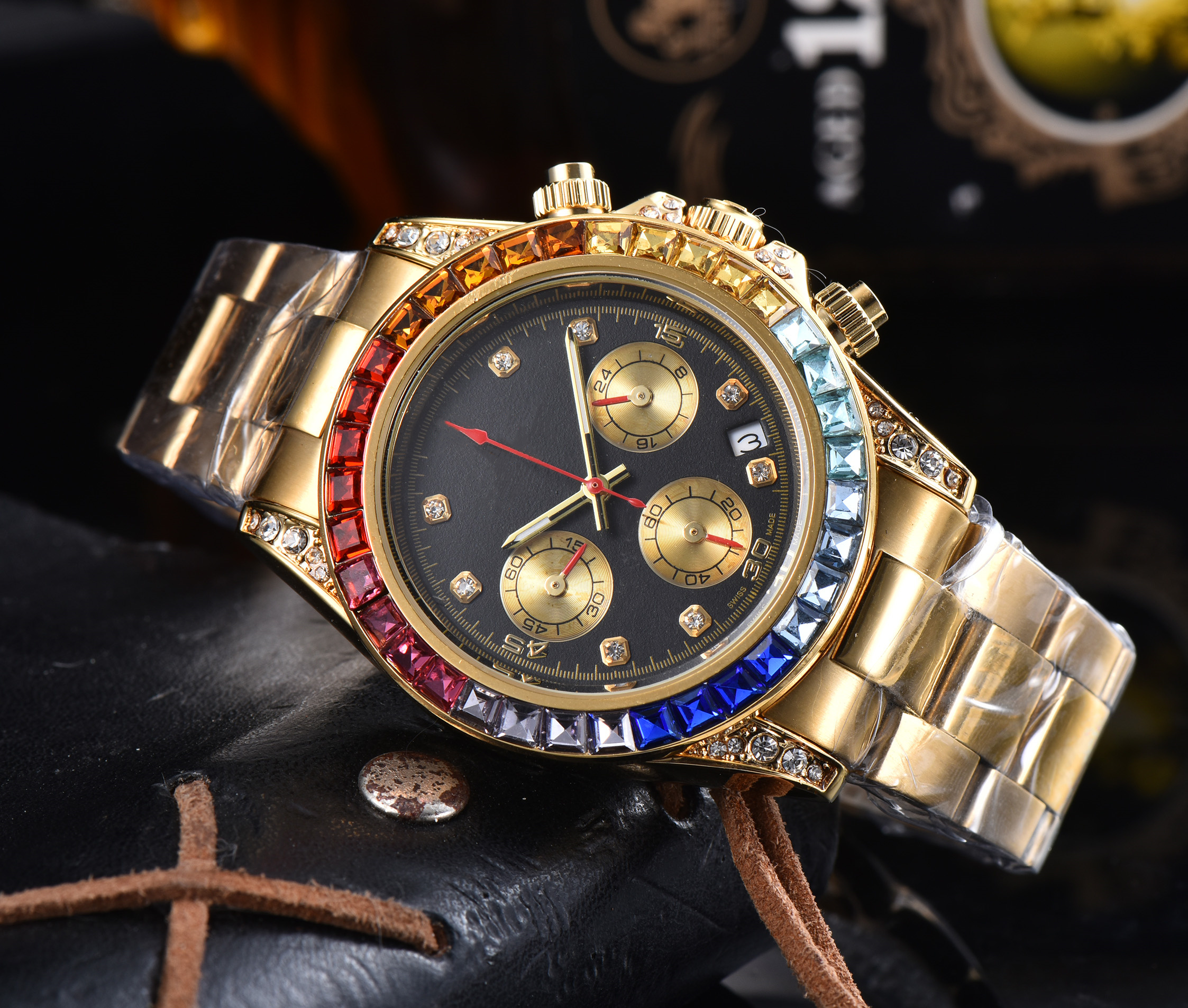 Mens DAYity TONASity Automatic quartz Movement watch multifunction Wristwatch Designers Men Watches Stainless Steel Strap Gold Wristwatches Montre de luxe #78