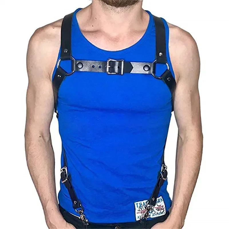 Sexy Men Leather Suspenders Belt Body Bondage Straps Fashion Adjustable Braces Suspender With Metal Clips Punk Harness Belts 250417