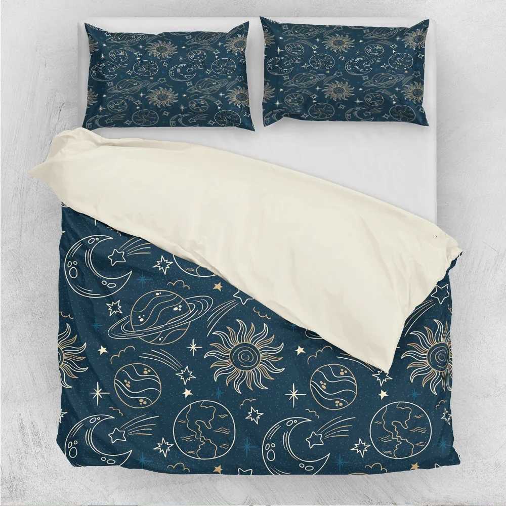 3pcs Blue Planet Moon Decoration Pattern Printed Quilt Set- Includes 1 Quilt Cover and 2 Cover without FillerM251118