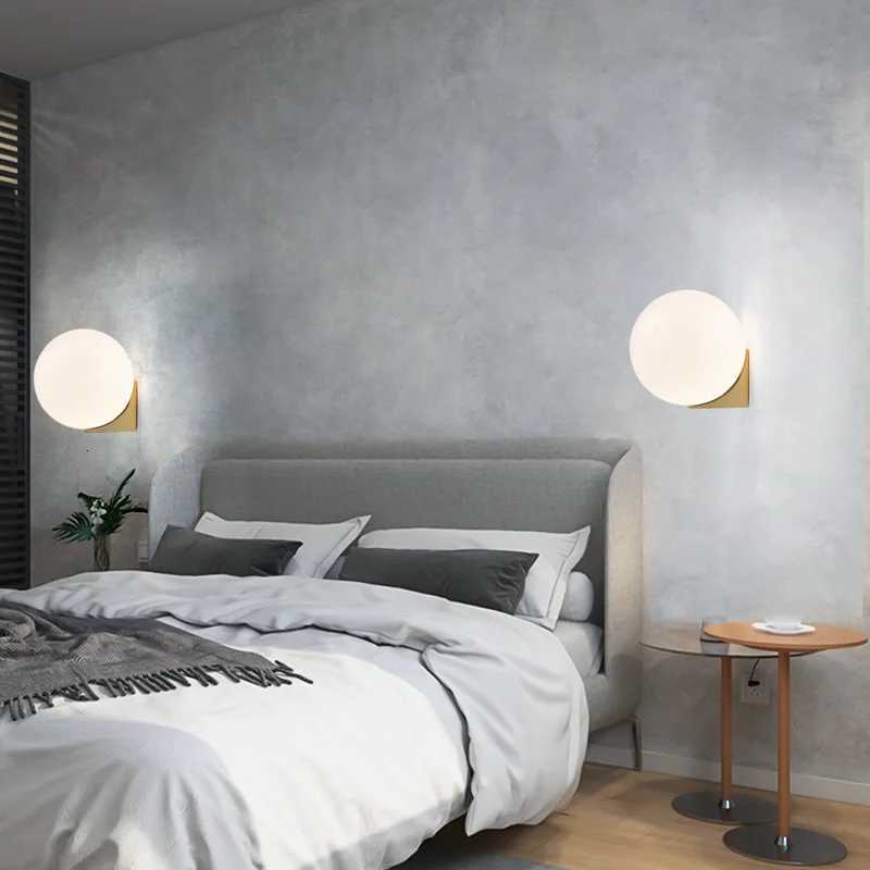 Modern Minimalist White Frosted Glass Ball Wall Lamp LED G9 Lighting Bedside Hallway Interior Decoration Golden Sconce Fixture M251118
