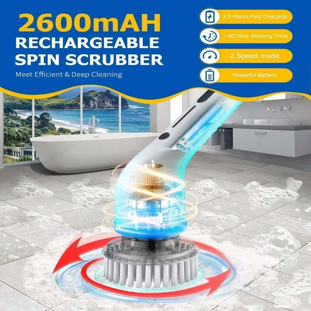 Electric Spin Scrubber, Cordless Bath Tub Power Scrubber 8in1, Deep Cleaning, Shower Cleaning Brush Household Tools for Bathroom & Tile Floor