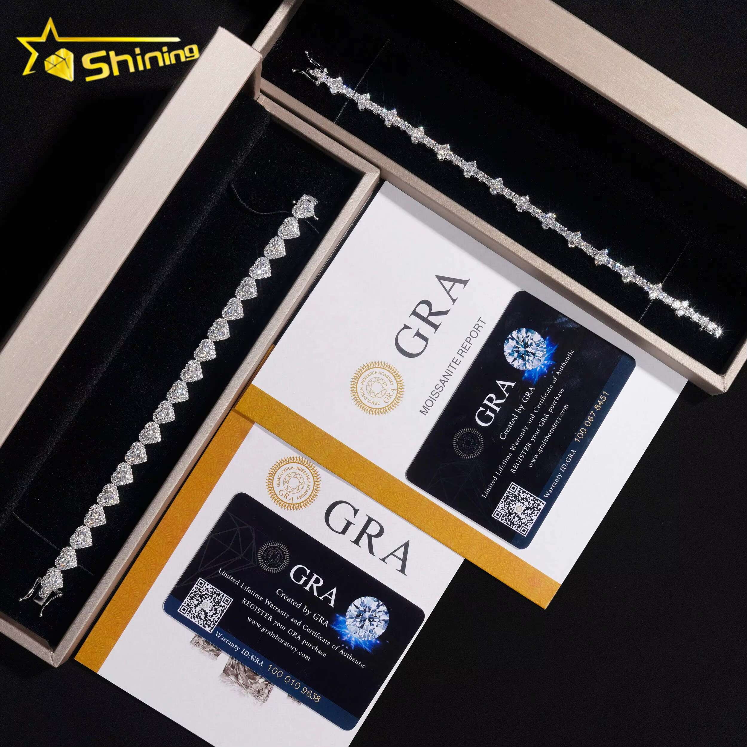 New Trendy GRA Certificate Sterling Sier Man Hip Hop Jewelry VVS Moissanite Dia Heart Cross Tennis Bracelet Set