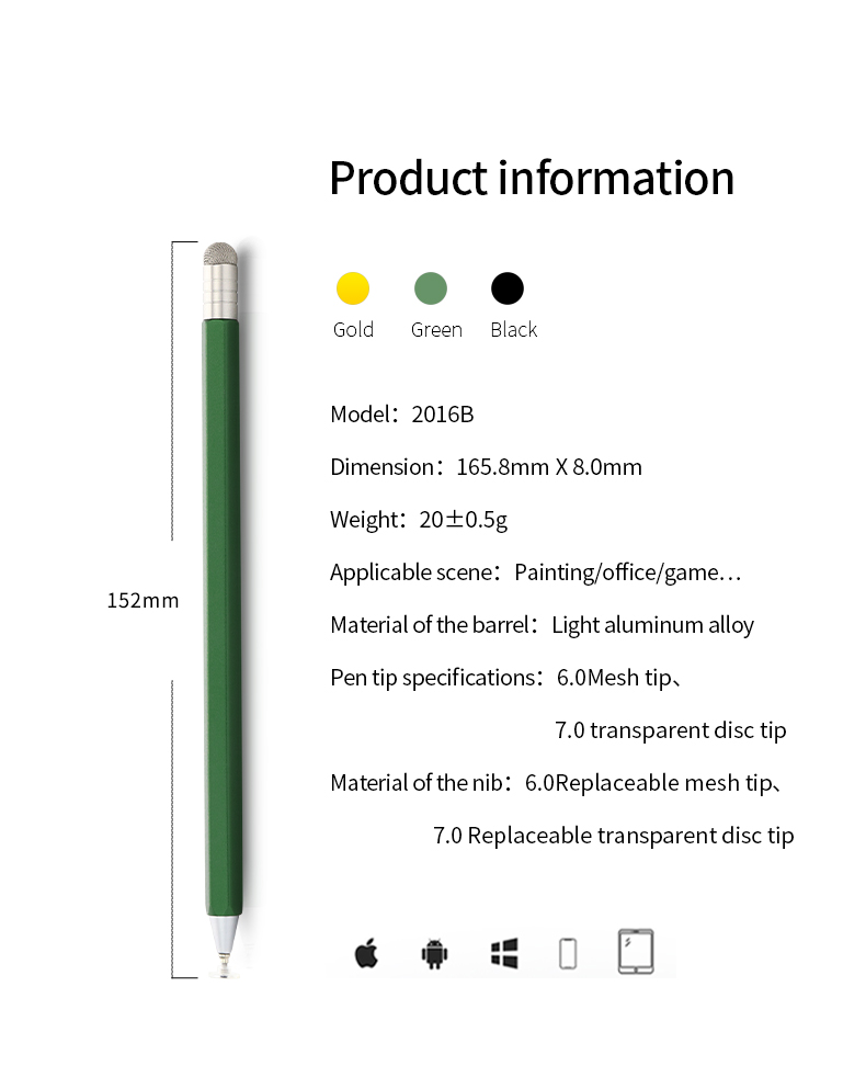 Dual-Tip Rotary Fabric & disk Metal Stylus Pen - Personalized Logo, Hexagon Holder for Students and School mobile phone tables