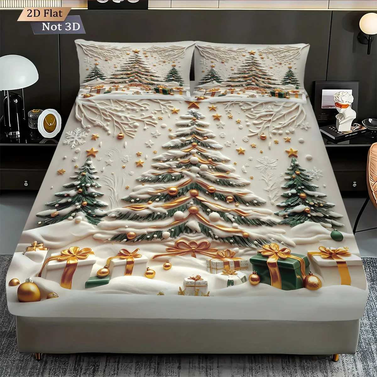 3pcs Christmas tree print coreless bed sheet set with various sizes of bed covers bedroom bedding decorations machine washableM251118