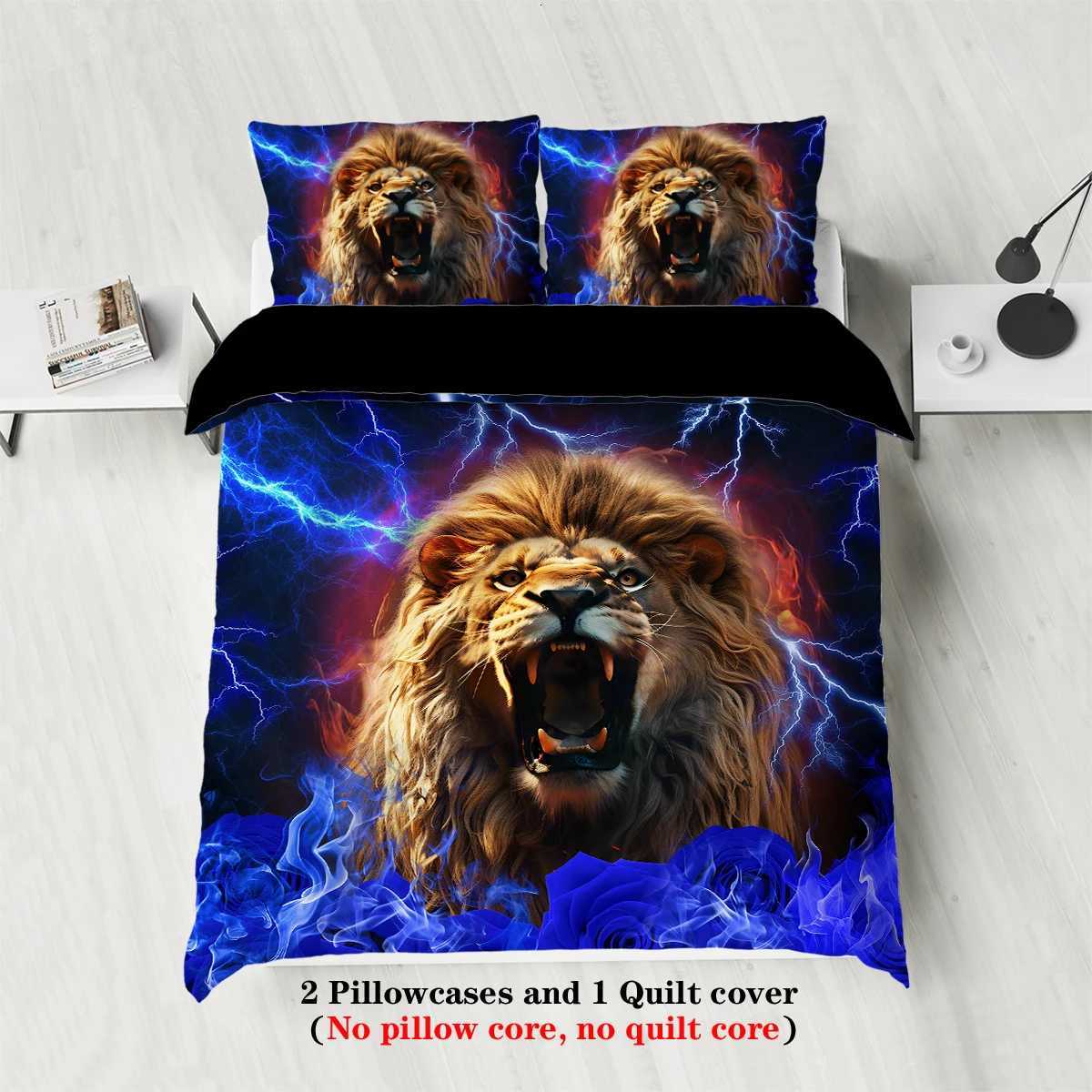 3-piece setlightning lion pattern printed duvet set queen king double bed party funny and creative bedding setM251118
