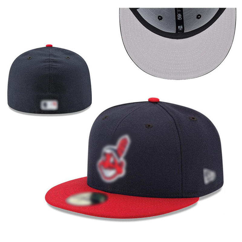 MLB Indians Flat Brim Hat - Non Adjustable Closed Back Baseball Cap Unisex Street Fashion Sun Protection Hat