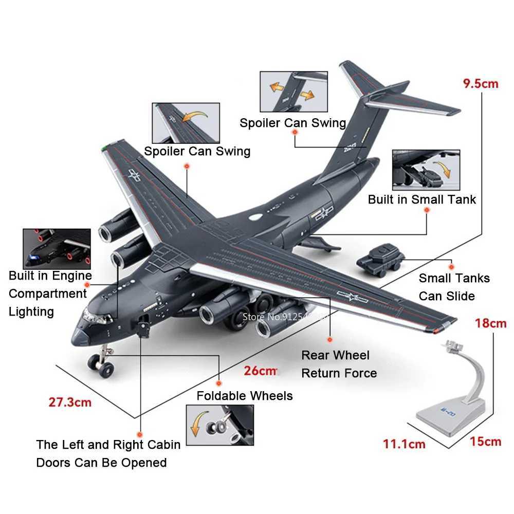 1180 Scale Y-20 Transport Aircraft Model Toy Metal Body Pull Back Foldable Nose Wheel Military Plane Models Childrens Gifts C251118