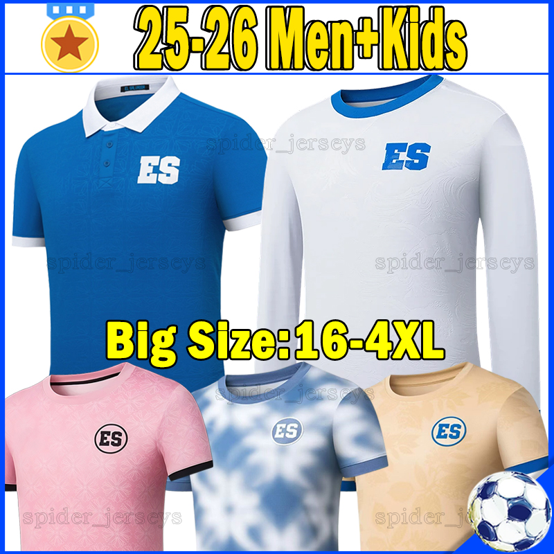 XXXL 4XL 2025 2026 El Salvador National Team Soccer Jerseys 25 26 Rafael Tejada Styven Vasquez Emerson Long sleeves Football Shirts Men Uniforms kids kits sets