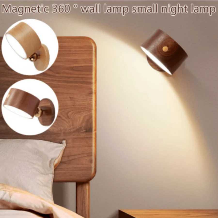 Wooden Indoor Bedroom Living Room Wall Mounted Lamp Down Touch Usb Charging 360 Degree Rotating Magnetic Sconce Light M251118