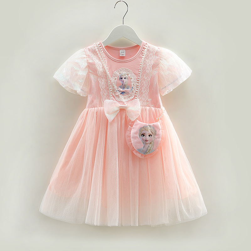 DISNEY Girl short-sleeved baby Elsa princess designer clothes toddler dress summer party dress tulle dress Soft fabric comfortable