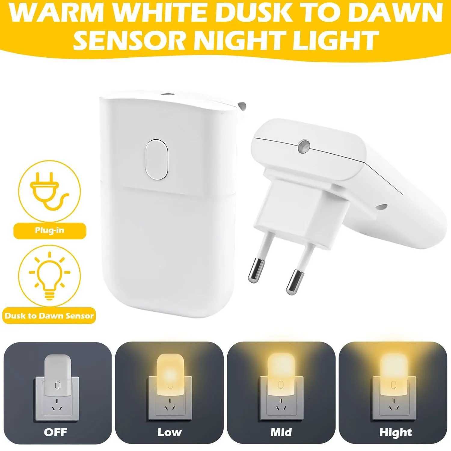 1/2/4pcs LED Night Light Adjustable Brightness Warm White Mini Night Light with Auto On/Off Wall-Mounted Plug-In M251118