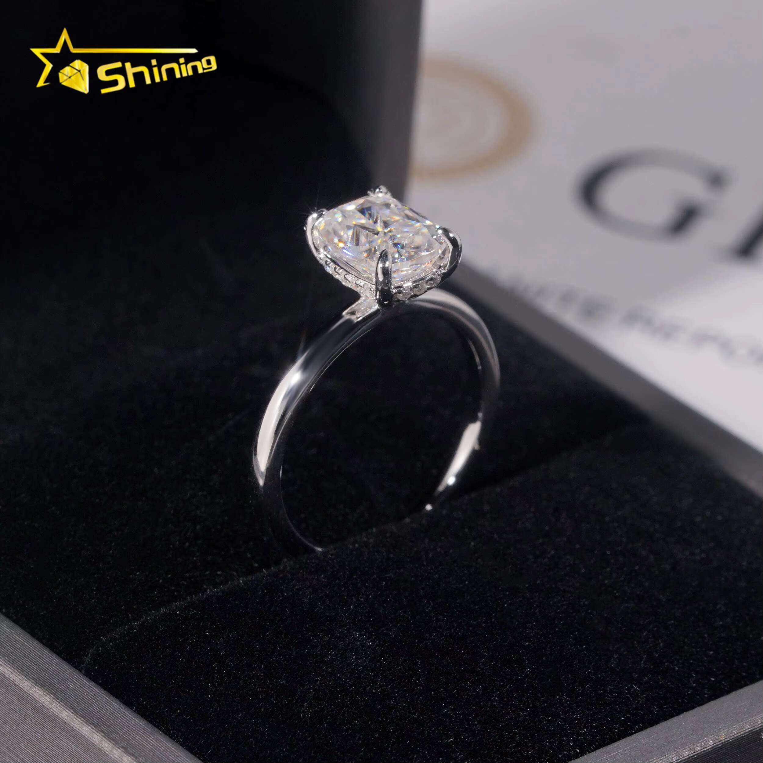 Fashion Women Jewelry Cushion Cut 3ct Moissanite Wedding Band Sterling Sier Gold Plated Halo Set Engagement Womens Rings