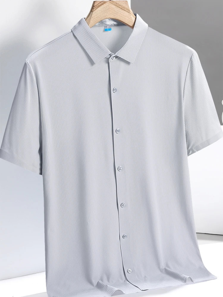 Plus Size 8xl 7xl Summer Cooling Nylon Silk Quick Dry Shirts Men Short Sleeve Breathable Solid Casual Shirt Male Social Blouse 250417